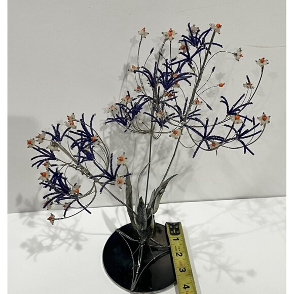 Vintage 14” Metal & Glass Beaded Flower Sculpture Art - Picture 7 of 7